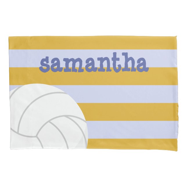 Periwinkle & Yellow Giant Volleyball Striped Pillow Case (Front)