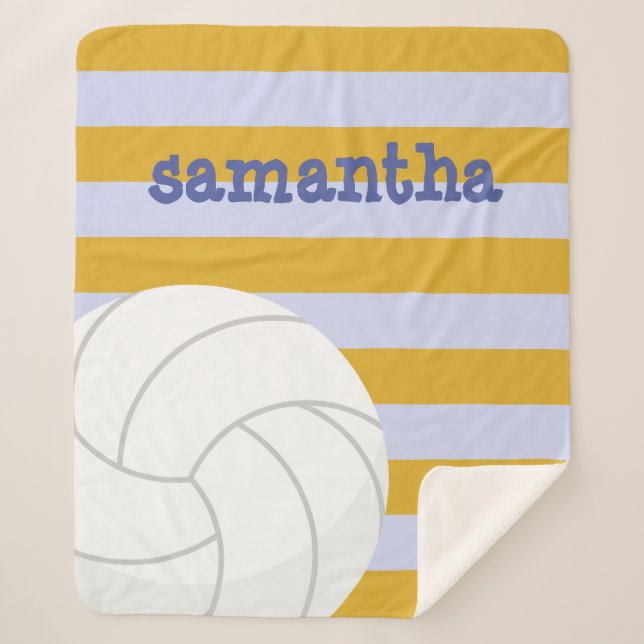 Periwinkle & Yellow Giant Volleyball Striped Sherpa Blanket (Front)