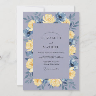 Periwinkle Yellow Peony Wedding Invitation