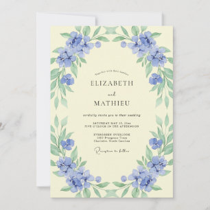 Periwinkle Yellow Wreath Wedding Invitation