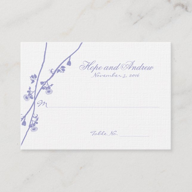 Periwinkly Wild Flower Branches Wedding PlaceCard (Front)