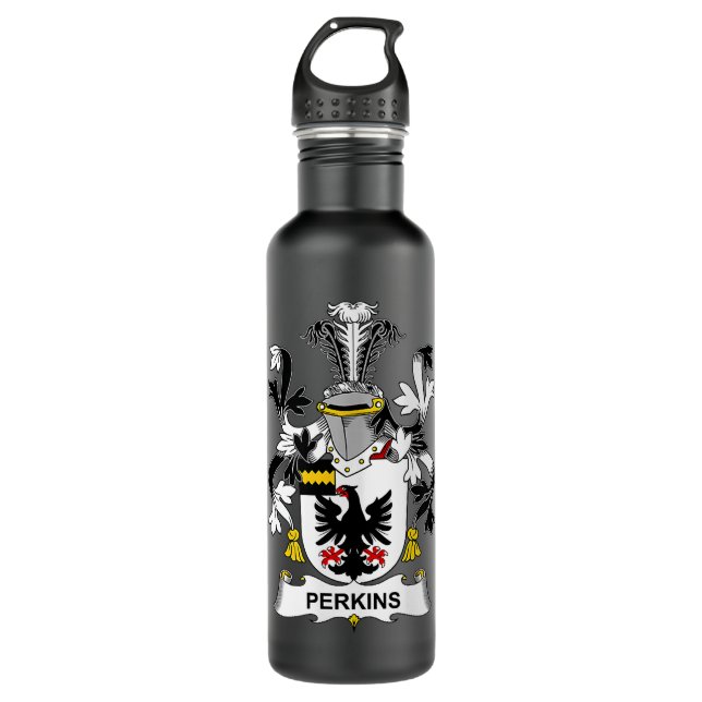 Perkins Coat of Arms  Family Crest  Stainless Steel Water Bottle (Front)