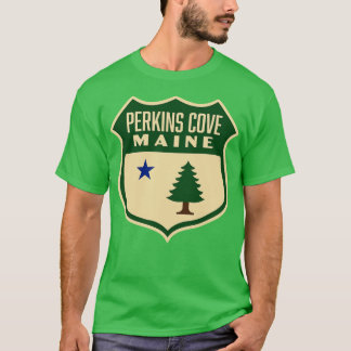 Perkins Cove Maine Retro Pine Tree Shield Green T-Shirt