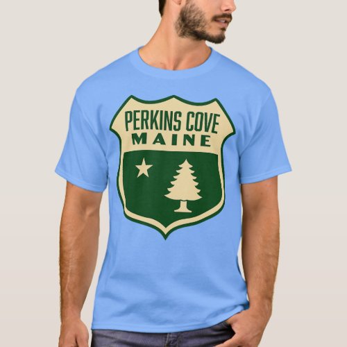 Perkins Cove Maine Retro Pine Tree Shield Tan T_Shirt