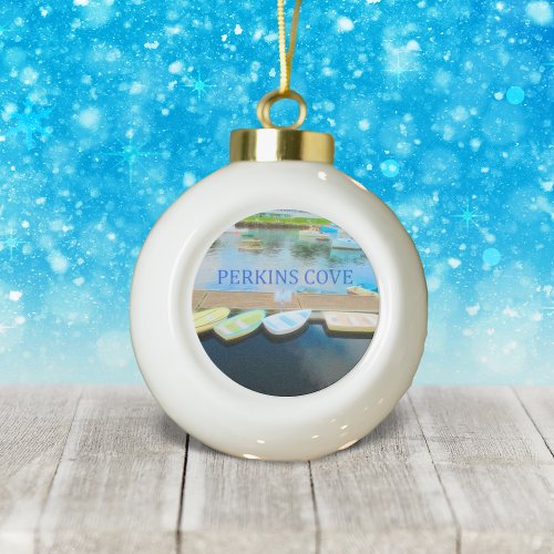 Perkins Cove Rowboats Ceramic Ball Christmas Ornament