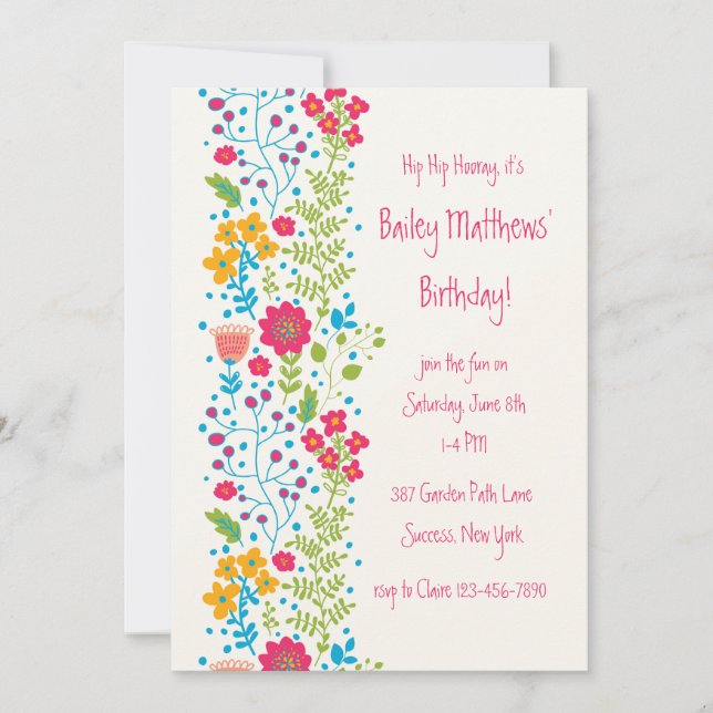 Perky Floral Border Invitation (Front)