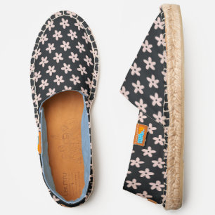Perky Pastel Pink Daisy Doodles on Black Espadrilles