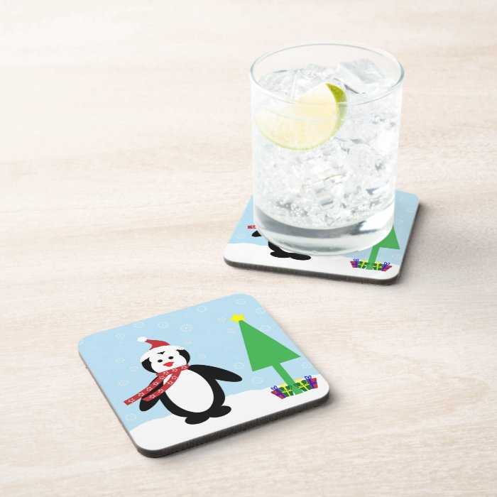 Perky Pretty Christmas Penguin (Customize It) Beverage Coasters