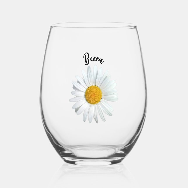 Perky White Daisy Flower Personalized Glass (Front)