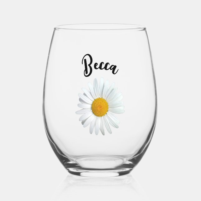 Perky White Daisy Flower Personalized Glass (Front)