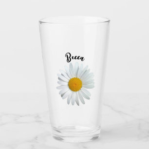 Perky White Daisy Flower Personalized Glass