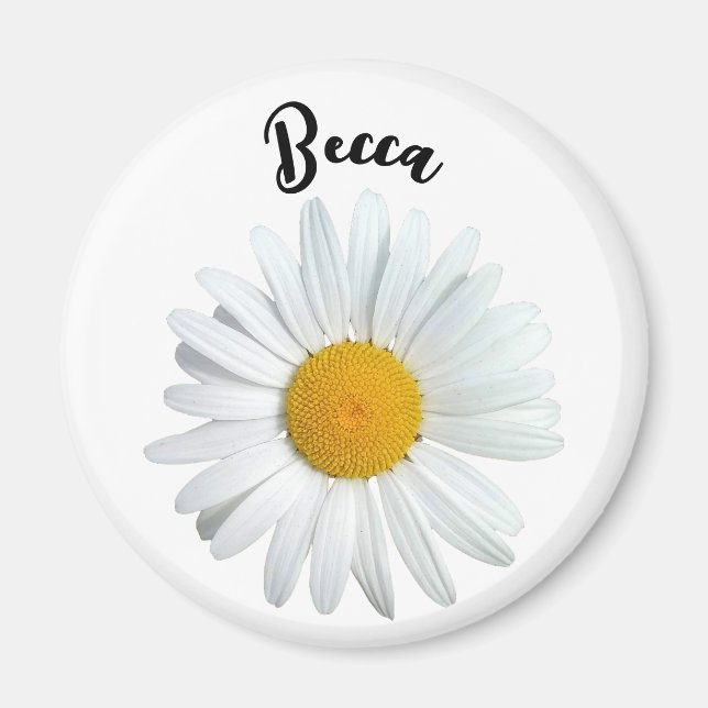 Perky White Daisy Flower Personalized Magnet (Front)