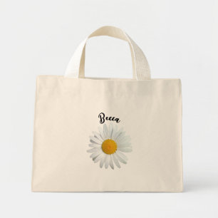 Perky White Daisy Flower Personalized Mini Tote Bag