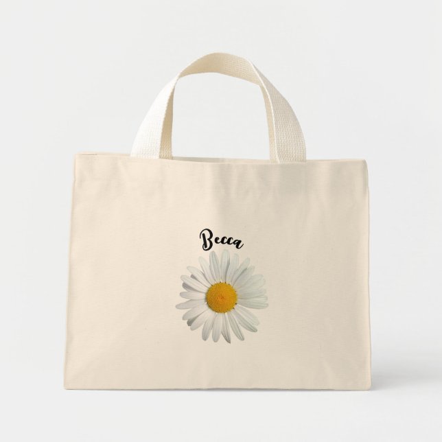 Perky White Daisy Flower Personalized Mini Tote Bag (Front)