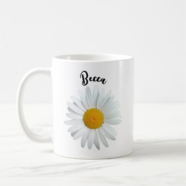 Perky White Daisy Flower Personalized Mug (Left)