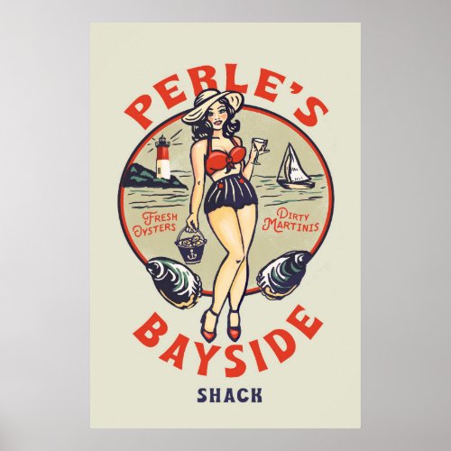 Perles Bayside Oyster Shack Cute Retro Seaside Poster