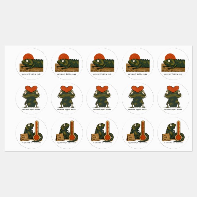 Permanent Basking Mode Bearded Dragon Art Labels (Sheet)