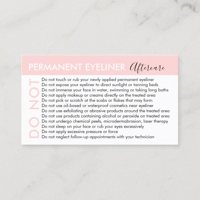 Permanent Eyeliner Avoids Advices Aftercare Business Card (Back)