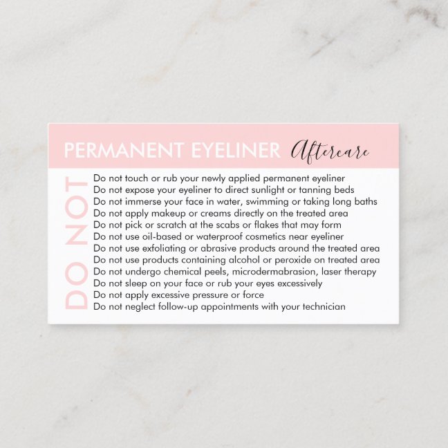 Permanent Eyeliner Avoids Advices Aftercare Business Card