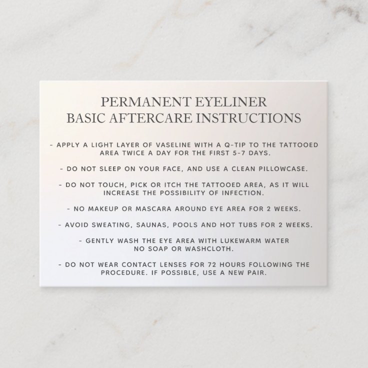 Permanent Eyeliner Basic Aftercare Instructions B Business Card Zazzle