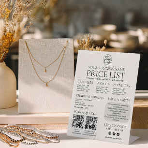 Permanent Jewelry Display Price List QR code Menu Pedestal Sign