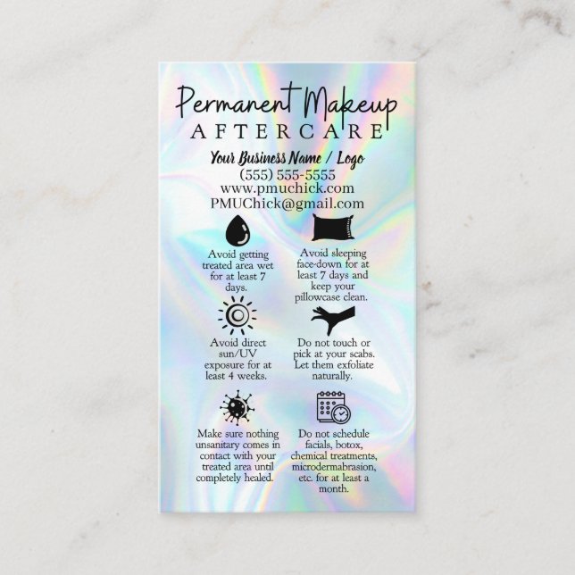 Permanent Makeup Aftercare Card  (Front)