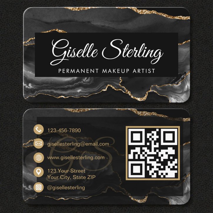 Permanent Makeup Artist Black Gold QR Code Business Card
