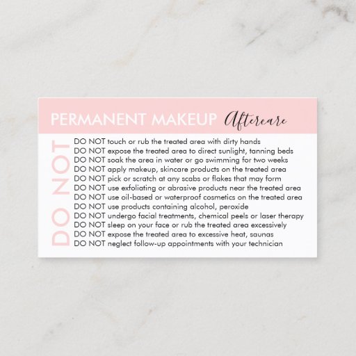 Customizable Permanent makeup Avoids Advices Aftercare Business Card