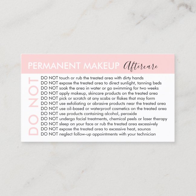 Permanent makeup Avoids Advices Aftercare Business Card