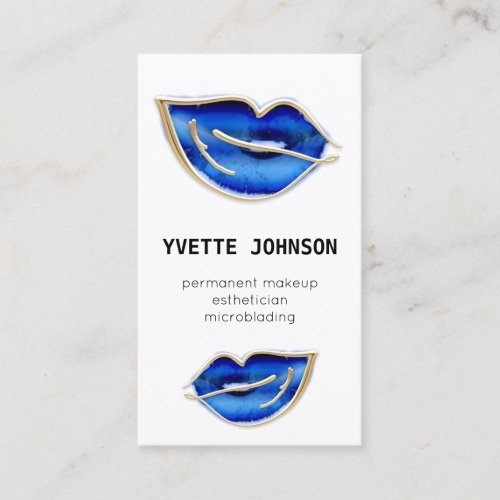 Permanent Makeup Logo QRCode Blue Navy Lips  Business Card