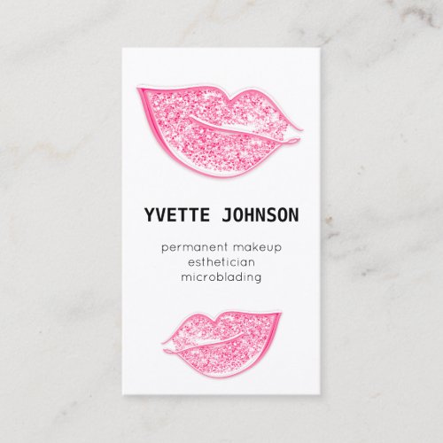 Permanent Makeup Logo QRCode Pink Lips Kiss Business Card