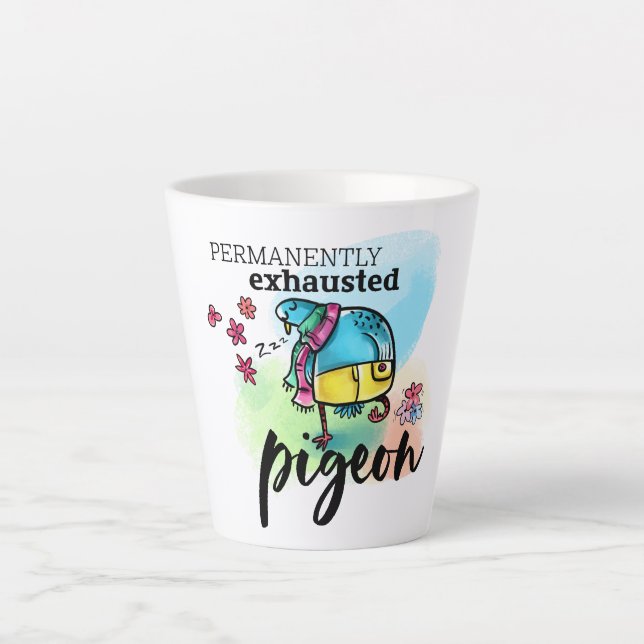 Permanently Exhausted Pigeon Cute Bird Cartoon Latte Mug (Front)
