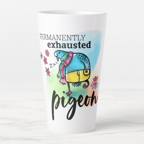 Permanently Exhausted Pigeon Cute Bird Drawing Latte Mug