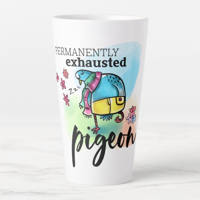 Permanently Exhausted Pigeon Cute Bird Drawing Latte Mug (Front)