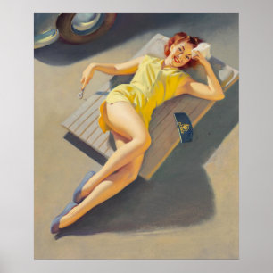 Permite Girl on Car Creeper Pin-up Poster