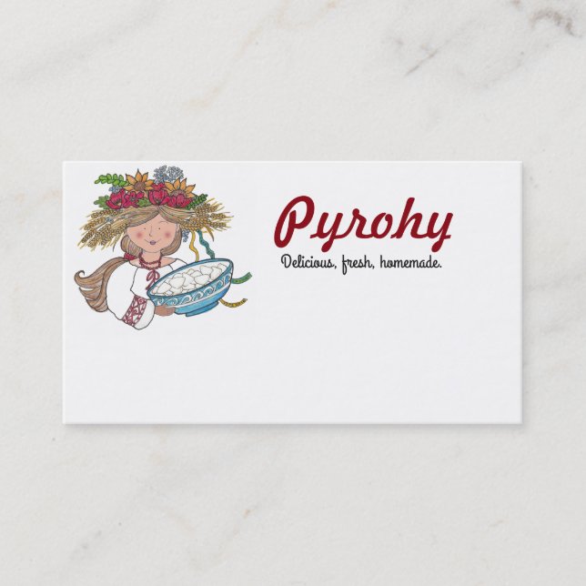 Perogie Pyrohy Pierogi Girl Ukrainian Folk Art Business Card (Front)
