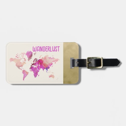 Peronalised Pink World Map Wanderlust Luggage Tag