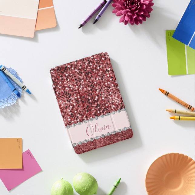 Peronalizable Name Girly Burgundy Glitter Festive  iPad Mini Cover (In Situ)