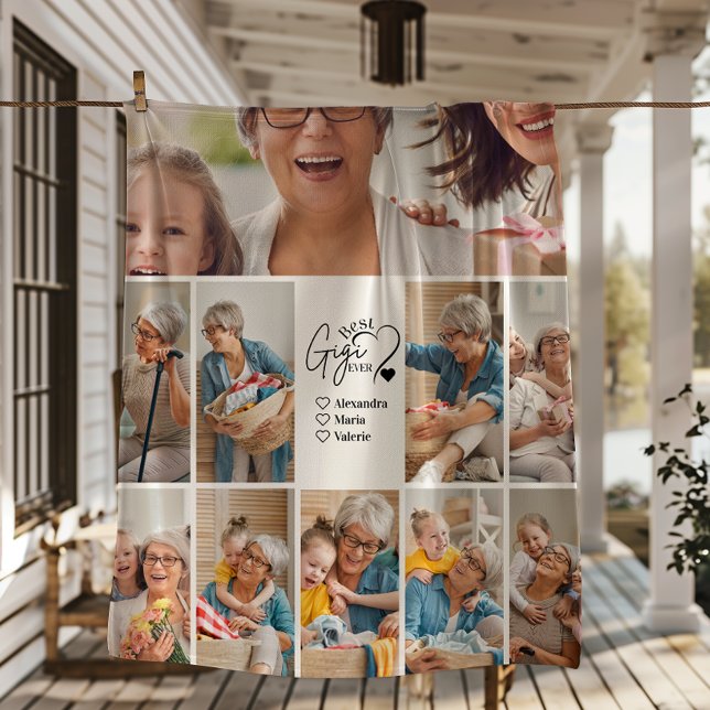 Peronalized 10 Photo Best Gigi Ever Minimalist Fleece Blanket (Creator Uploaded)