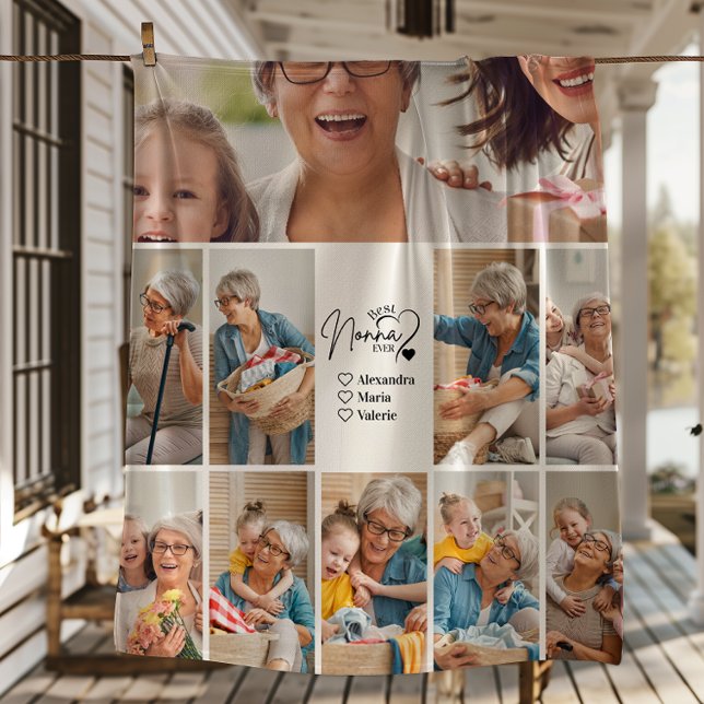 Peronalized 10 Photo Best Nonna Ever Minimalist Fleece Blanket (Creator Uploaded)
