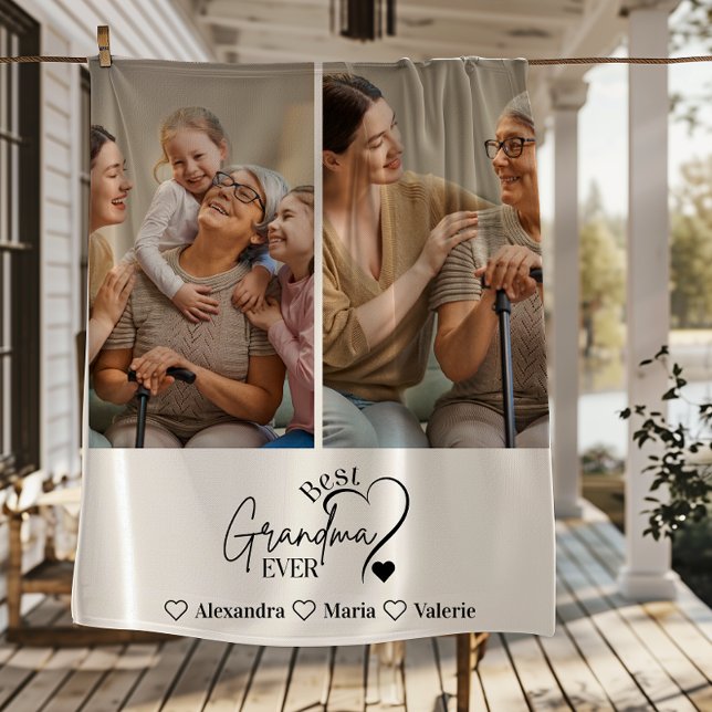 Peronalized 2 Photo  Best Grandma Ever Minimalist Fleece Blanket (Creator Uploaded)