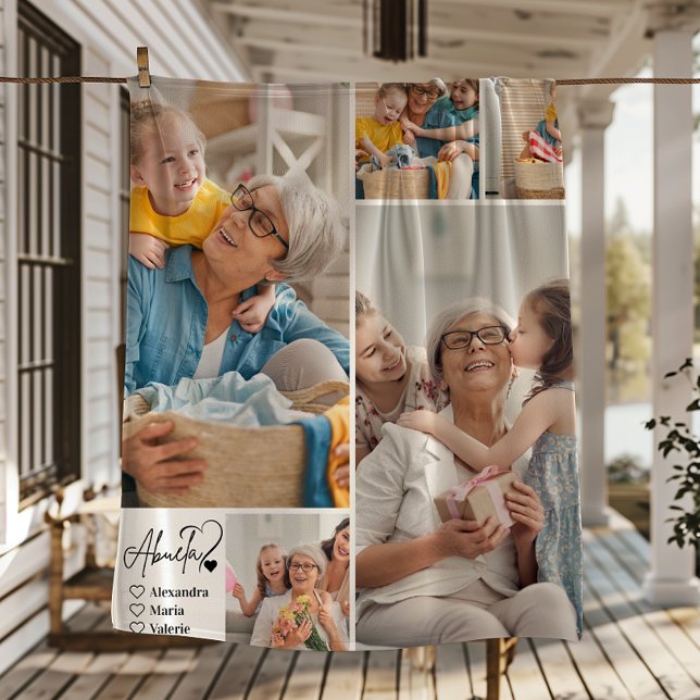 Peronalized 5 Photo Abuela Minimalist Line Art Fleece Blanket (Creator Uploaded)