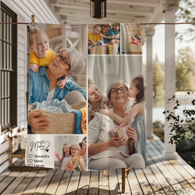 Peronalized 5 Photo Best Mimi Ever Minimalist Fleece Blanket (Creator Uploaded)