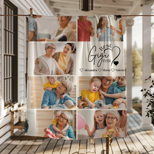 Peronalized 7 Photo Best Nonna Ever Minimalist Fleece Blanket (Creator Uploaded)