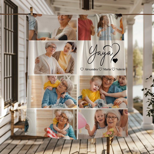 Peronalized 7 Photo Yaya Minimalist Line Art Fleece Blanket (Creator Uploaded)