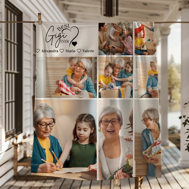 Peronalized 8 Photo Best Gigi Ever Minimalist Fleece Blanket (Creator Uploaded)