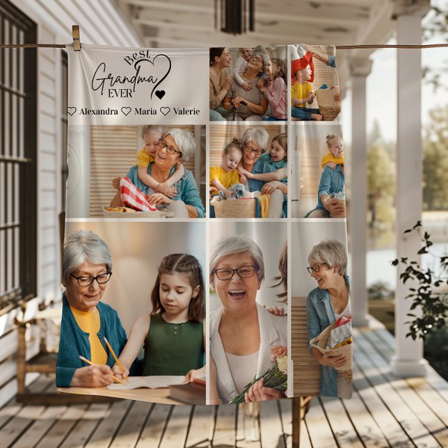 Peronalized 8 Photo Best Grandma Ever Minimalist Fleece Blanket (Creator Uploaded)