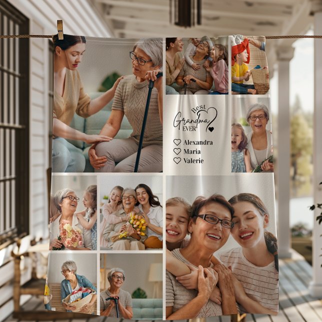 Peronalized 9 Photo Best Grandma Ever Minimalist Fleece Blanket (Creator Uploaded)