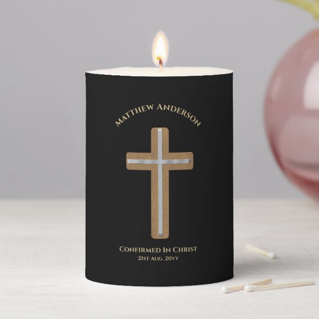 Peronalized Adult CONFIRMATION Gift Black Gold Pillar Candle (In Situ)