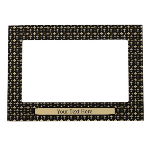 Peronalized Black Gold Fleur de Lis Pattern Magnetic Photo Frame
